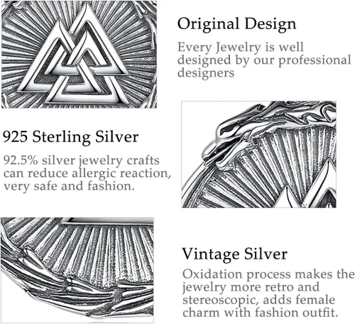 Vista 8 de Vito Collar vikingo de plata de ley 925 para mujeres y hombres, dragón vikingolobocaballoárbol de la vida, amuleto nórdico, joyería nórdica