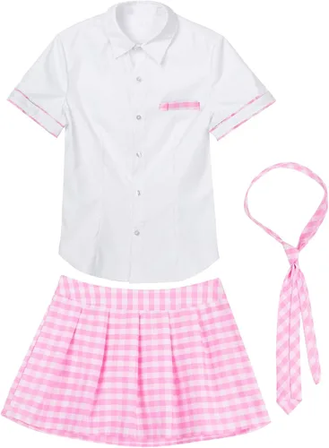 Vista 5 de FEESHOW Conjunto de uniforme para mujer, disfraz de cosplay con falda a cuadros