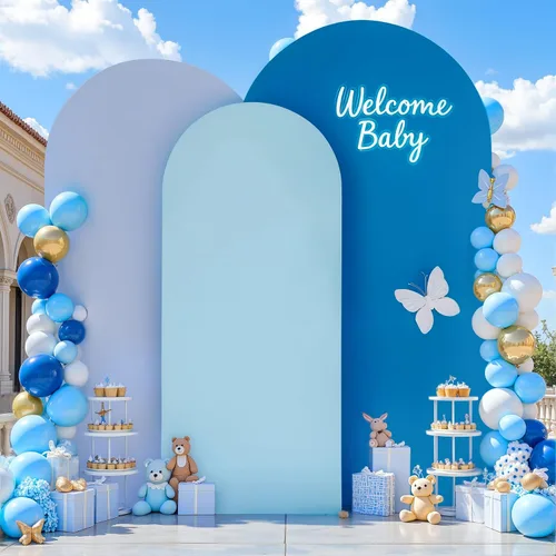 Vista 23 de Juego de 3 fundas elásticas para arco de arco iris de 6, 5, 4 pies, para arco de boda, juego de 3 fundas de elastano ajustadas, de tela azul