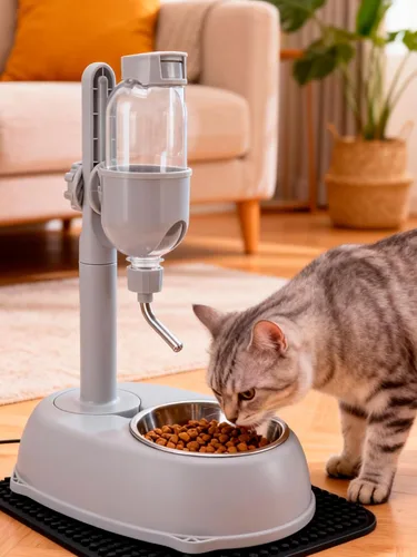 Vista 5 de Dispensador de agua para mascotas, cuenco dispensador de agua para mascotas, 2 en 1, 16.9 fl oz, multifuncional, altura desmontable con soporte