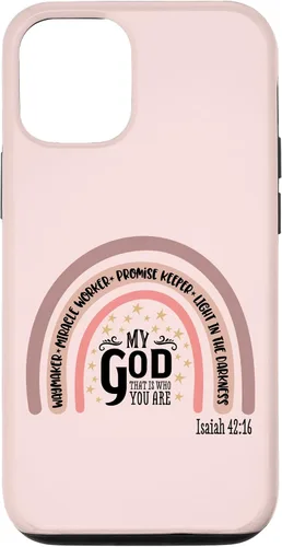 Vista 27 de Funda motivacional para iPhone 13 Pro Max Waymaker Boho Rainbow con versículo bíblico