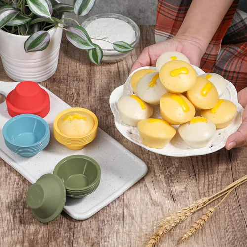 Vista 4 de Webake 24 piezas de silicona Puto Molder filipino de tamaño pequeño, 2.2 pulgadas de plástico de repuesto para hornear, molinillo Kutsinta