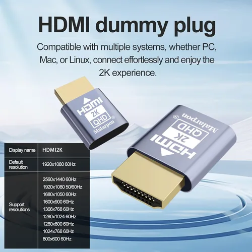 Vista 3 de Enchufe simulado HDMI compatible con pantalla sin cabeza emulador DDC EDID Headless Ghos con Windows Mac OSX Linux Ideal para aceleración