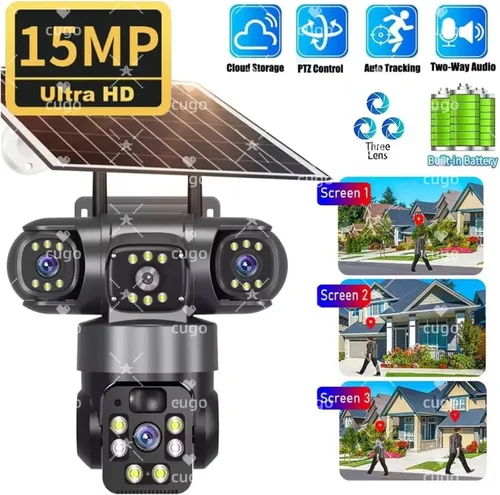 Vista 2 de Cámara de seguridad al aire libre solar WiFi de tres lentes de UK