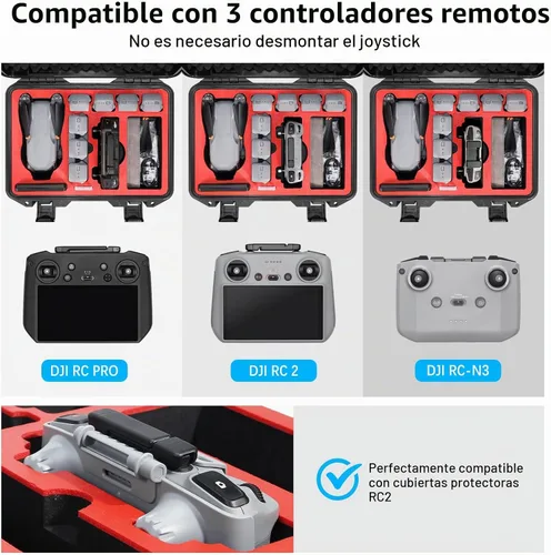Vista 3 de FPVtosky - Funda rígida para DJI Air 3S/Air 3 Drone/Combo Fly More, Accesorios de carcasa dura impermeable Air 3S, Compatible con DJI RC2/RC-N3/RC