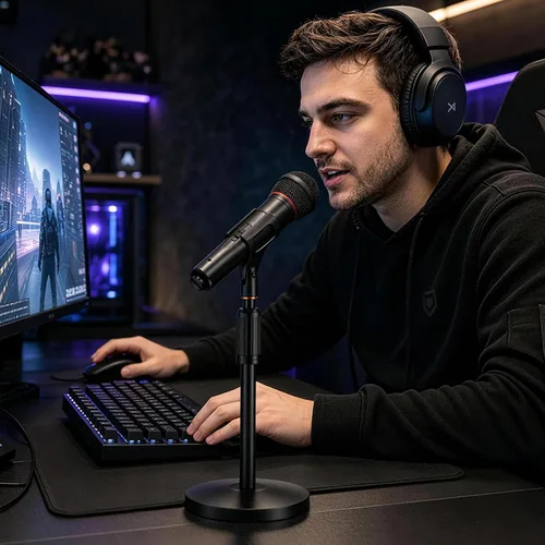 Vista 7 de Soporte de micrófono de escritorio pequeño, soporte de micrófono de escritorio de acero ajustable con clip de micrófono para Blue Yeti Snowball