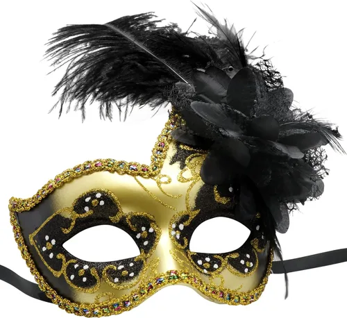 Vista 7 de Máscara de plumas para mascarada, disfraz veneciano para fiesta de Navidad.