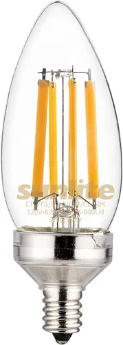 Vista 7 de Sunlite 81336 Bombilla LED Edison B11 con punta de torpedo, 7.5 vatios (equivalente a 60 W) 810 lúmenes, base de candelabro E12, regulable