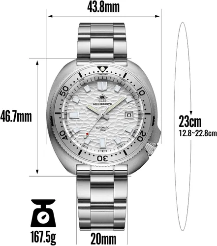 Vista 6 de ADDIESDIVE Reloj automático para hombre de buceo 200M luminiscente mecánico NH35A acero inoxidable analógico