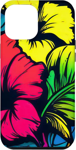 Vista 6 de Funda para iPhone 15 con diseño de flor de hibisco, diseño de graffiti botánico bohemio