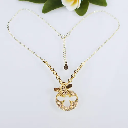 Vista 2 de 925 Sterling Silver Cute Bee Zirconia Pendant Necklace White Gold Plated Fashion Jewelry Gift 16"-18" WK99048