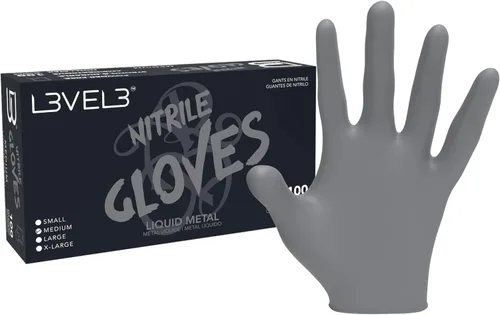 Vista 9 de L3 Guantes de Nitrilo Nivel 3 - Guantes Desechables Profesionales de Servicio Pesado - Sin Látex - Ajuste Ceñido - Caja de 100