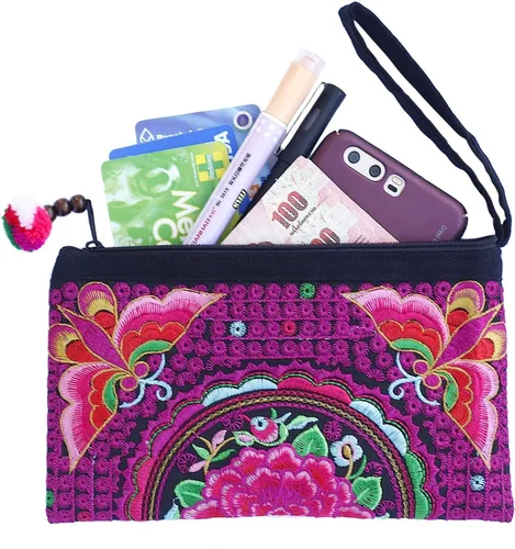 Vista 15 de Sabai Jai - Bolso de pulsera para teléfono inteligente - Carteras de embrague bordadas a mano Boho