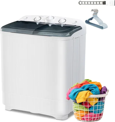 Vista 8 de Lavadora portátil 18Lbs Twin Tub Combo con estante y perchas