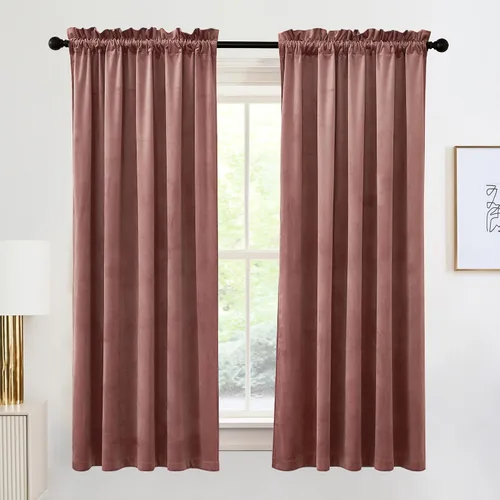 Vista 56 de RYB HOME Cortinas opacas de terciopelo para dormitorio, aislamiento térmico, privacidad, luz solar, bloqueo de calor, cortinas lujosas con bolsillo