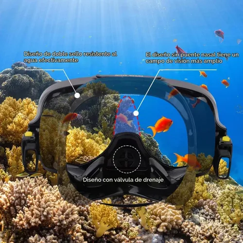 Vista 5 de Máscara de buceo con válvula de drenaje de visión amplia, adecuada para adultos, buceo antivaho, botón lateral ajustable rápido, buceo libre