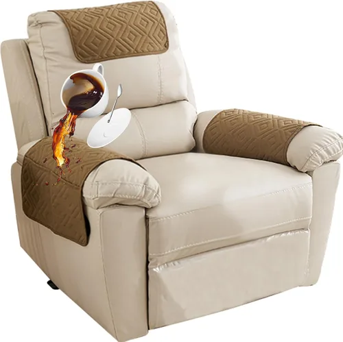 Vista 20 de Funda para Reposabrazos de Sofá, Funda para Reposacabezas de Silla Reclinable, Funda de Sillón con Bolsillos, Protector de Muebles Acolchado Beige