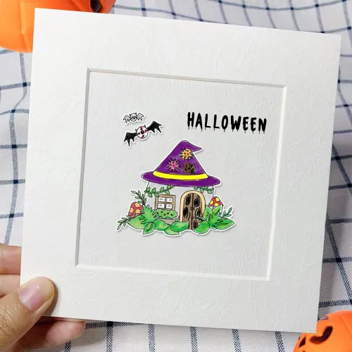 Vista 4 de Troqueles de corte de Halloween y sellos transparentes para Halloween, dibujos animados, bruja, fantasma, gatos, sellos y troqueles para hacer