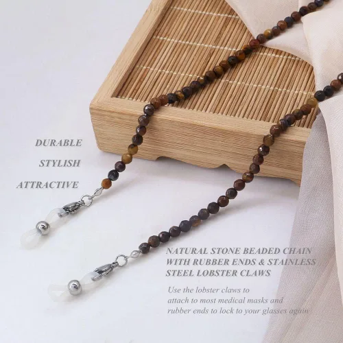 Vista 5 de KAI Top Cadena de lentes de sol de moda con cuentas de piedra natural, cadena con cordón para máscara facial para mujer