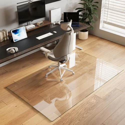 Vista 28 de Koonmi Tapete para silla de vidrio templado para suelos de madera dura y alfombras, 30" x 48" gris, protector de piso de oficina de servicio pesado