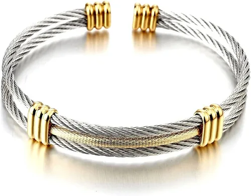 Vista 14 de Pulsera de acero inoxidable COOLSTEELANDBEYOND con cable trenzado ajustable para hombre y mujer