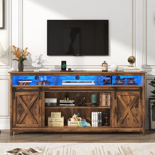 Vista 12 de Soporte de TV LED Estilo Casa de Campo para TVs de 65 pulgadas, Centro de Entretenimiento Rústico Soportes de Gabinete de TV con Tomas de Corriente