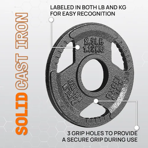 Vista 3 de Yes4All - Discos de pesas olímpicos de hierro fundido con asas tri-grip de 2 pulgadas, discos de pesas para levantamiento con acabado suave