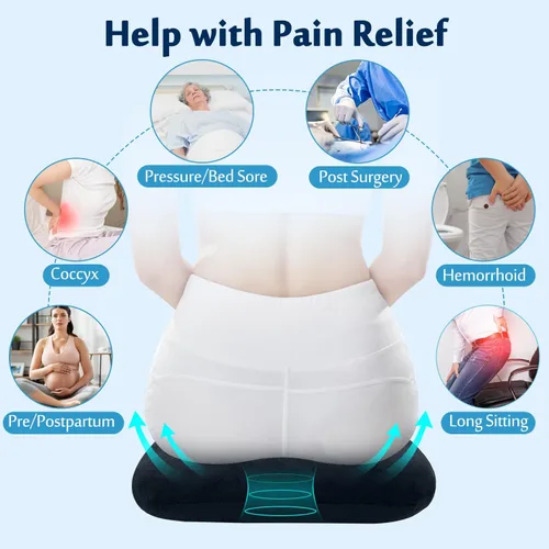 Vista 3 de AOSSA Almohada de dona para aliviar el dolor de coxis, cojín de glúteos para sentarse prolongadamente, llagas de cama y hemorroides - Cojín