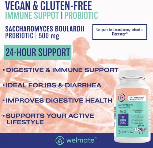 Vista 2 de WELMATE Kit de comodidad y equilibrio digestivo en la vía urinaria: alivio del dolor urinario 99.5 mg (72 unidades) y probiótico Saccharomyces