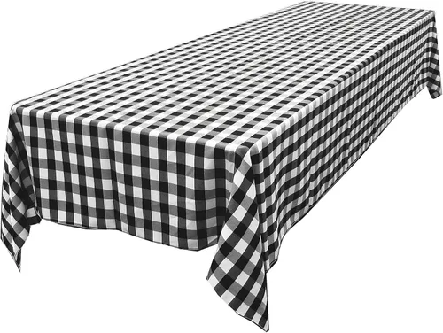 Vista 50 de LA Linen Mantel rectangular de poliéster Gingham a cuadros 60 por 84 pulgadas, blanco y verde oscuro