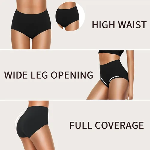 Vista 3 de OLIKEME Ropa interior de algodón de cintura alta, pantalones de cobertura completa, suaves y elásticos para mujer, paquete múltiple