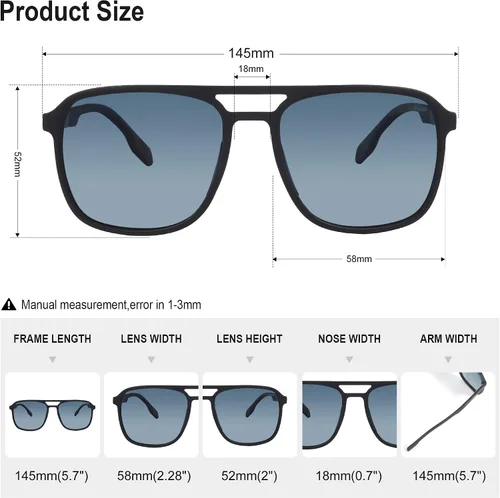 Vista 3 de OYS Lentes de sol retro para hombres y mujeres, polarizados, lentes de aviador, ligeros TR90, marco TAC, protección UV