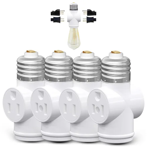 Vista 11 de Adaptador de Enchufe de Luz, Convierta Enchufe de Luz E26 a Adaptador de Enchufe de 3 Puntas y Enchufe de Bombilla, 1 Paquete (Blanco)
