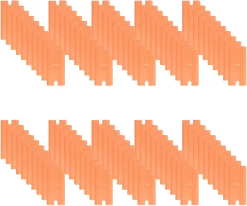 Vista 7 de American Line Cuchillas de plástico naranja de doble filo, paquete de 25, fabricadas con cuchillas de afeitar de plástico duraderas resistentes a