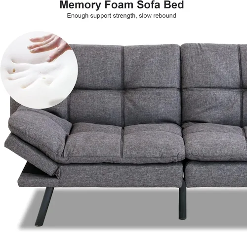 Vista 5 de Maxspeed Sofá cama tipo futón, sofá cama convertible moderno con reposabrazos ajustables para estudio, apartamento, oficina, sala compacta