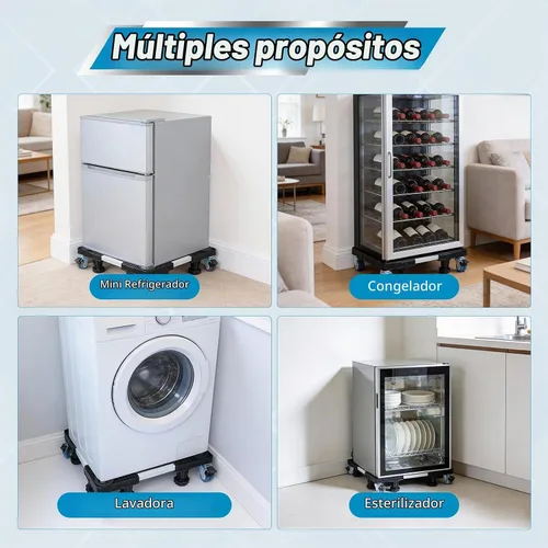 Vista 5 de I'SMARTMOON Mini soporte ajustable para refrigerador con ruedas, resistente para refrigerador pequeño, lavadora, congelador, enfriador de vino, se