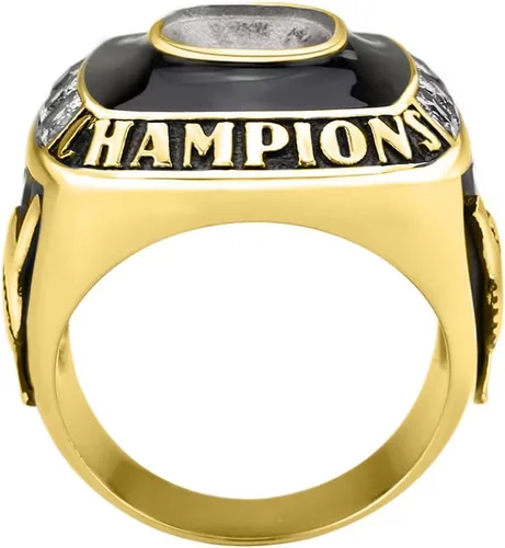 Vista 4 de Anillo de campeonato de acero inoxidable con texto y color personalizados - Trofeo, fútbol americano, béisbol, baloncesto, deportes electrónicos