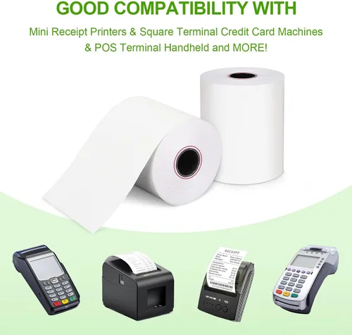 Vista 7 de (100 Rolls) 2 1/4 x 50 Thermal Receipt Paper, White BPA-Free, Compatible with POS, Credit Card Terminals and Most Register Machines