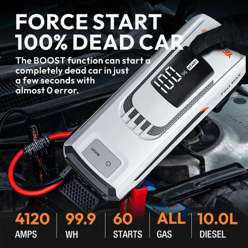 Vista 2 de YESPER Paquete de batería de arranque de impulso 4120A 27000mAh Cargador de batería de coche Arrancador auxiliar (todo gas/hasta 10L diésel) 100W