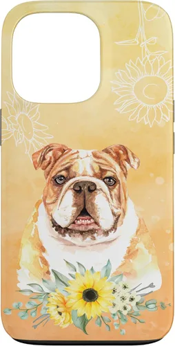 Vista 10 de iPhone 16 Cute English Bulldog Dog Bully - Sunflower Floral Flowers Case