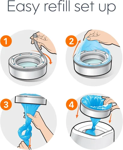 Vista 6 de Paquete de recarga redonda Diaper Genie Essentials de 4 Contiene hasta 1280 pañales para recién nacidos Cuenta con película continua sin perfume