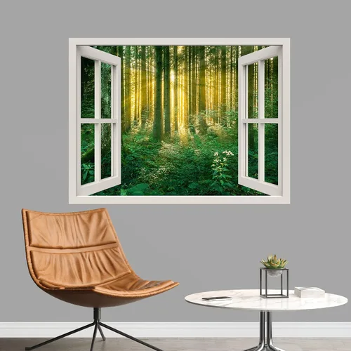 Vista 44 de IDEA4WALL Murales de pared para dormitorio, vista de ventana falsa, bosque, papel tapiz extraíble, calcomanías de pared para despegar y pegar, 24 x