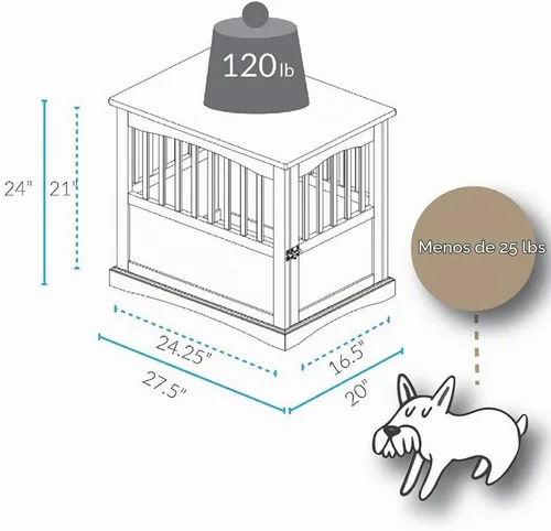 Vista 4 de Casual Home Mueble de madera para perros de interior, jaula para perros, mesa auxiliar, mesa de noche, cuna para perros con cierre de seguridad