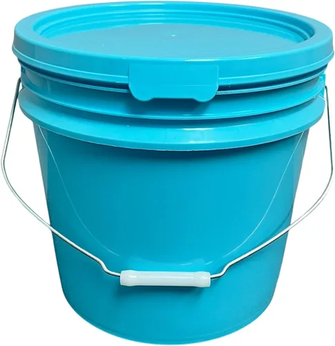 Vista 2 de Cubo de 3.5 galones con tapa, cubo duradero multiusos seguro para alimentos, sin BPA, grado comercial (Aqua, 1)