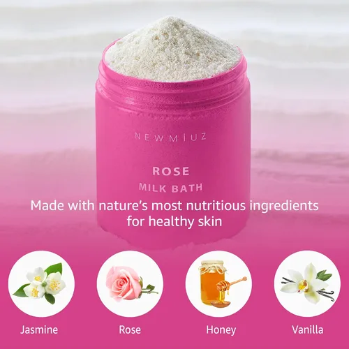 Vista 3 de Baño calmante de leche de coco rosa en remojo, hidrata, suaviza la piel, miel, jazmín, vainilla, destress, lujo, spa, baño, sal en polvo, alivio