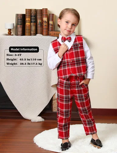 Vista 79 de A&J DESIGN Conjunto de traje de caballero para niños pequeños, 3 piezas, camisas, chaleco y pantalones