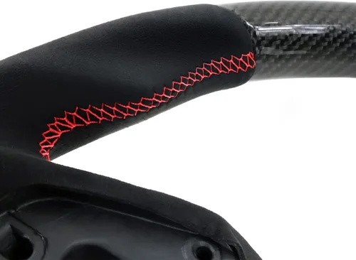 Vista 7 de IKON MOTORSPORTS, Volante compatible con Honda Civic de 10ª generación 2016-2021, volante de fibra de carbono sintética tipo ante con costuras rojas