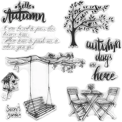 Vista 6 de 6 tarjetas de sellos transparentes de búhos lindos con sentimientos, diseño de letras de búho de otoño, sellos transparentes para decoración de 6