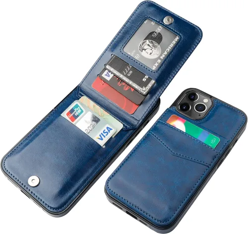 Vista 13 de KIHUWEY - Funda tipo cartera para iPhone 12 Pro Max, soporte para tarjetas, color negro Ranuras para tarjetas de crédito, piel sintética, cierre