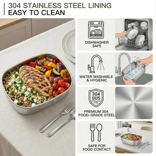 Vista 7 de MEGAWISE Fiambrera eléctrica de 1.5 L con recipiente de acero inoxidable 304, lonchera 3 en 1 para adultos, calentador de alimentos para automóvil